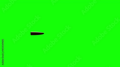 A single bullet in motion flies across a vibrant green screen background, ready for chroma key compositing in action sequences, animations, or high-speed visual effects work