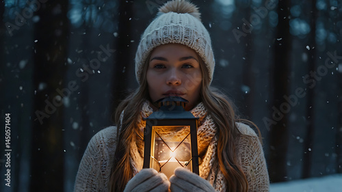 portrait of a young woman in a winter forest