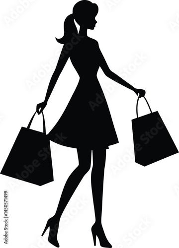 Shopping girl silhouette isolated on white background