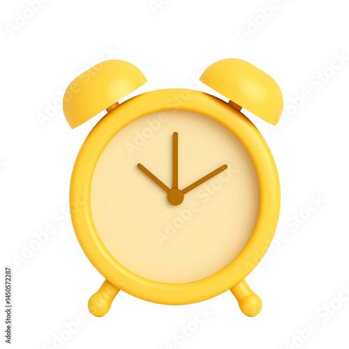 Isolated yellow alarm clock emoji icon ringing in 3D rendering on white background