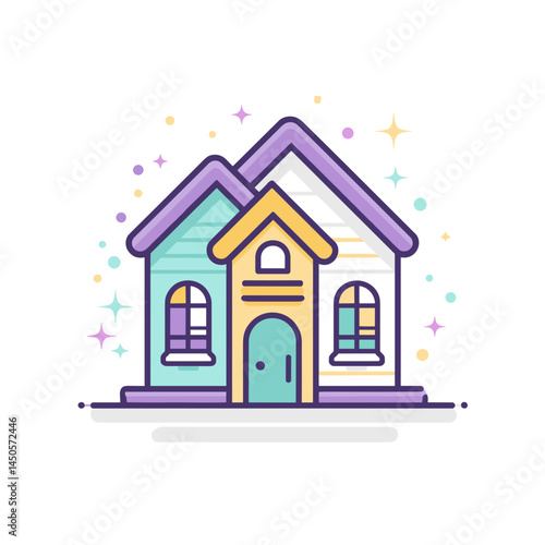Colorful modern house icon with sparkling elements  