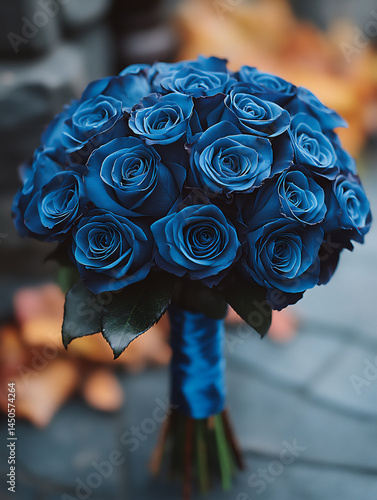 stunning wedding bouquet of dyed blue roses