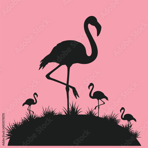 Vector Image Of Silhouette Flamingoes