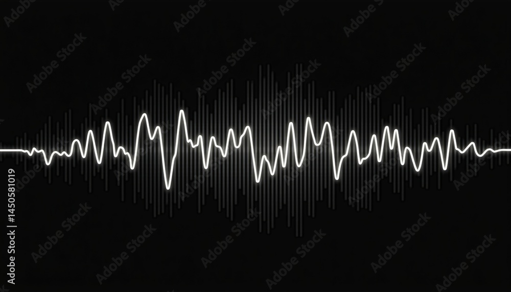 Obraz premium Abstract Sound Wave Illustration on Black Background, Modern Digital Art Concept for Music and Technology Themes