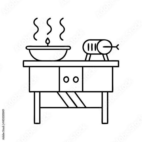 grilling station icon, grilling station line art - simple line art of grilling station, perfect for grilling station logos and icons