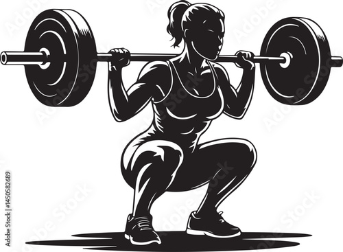 Silhouette of a Female Weightlifter Lifting Barbell in Various Athletic Poses for Fitness and Strength Training Designs
