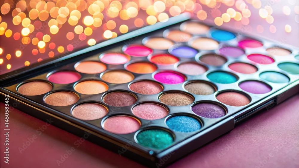 A vibrant eyeshadow palette with a variety of colors and textures, arranged in a neat grid, ready for creative makeup application. A vibrant eyeshadow palette with a variety of colors and textures, arranged in a neat grid, ready for creative makeup application.