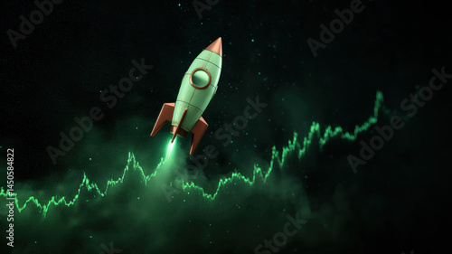 Rocket launch over digital crypto graph — a detailed and modern 3D-style concept ideal for tech visuals, infographics, marketing materials, and futuristic digital presentations.
