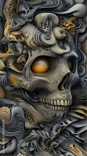 Wallpaper Mural Abstract skull, swirling, layered, textured, gray, gold. Torontodigital.ca