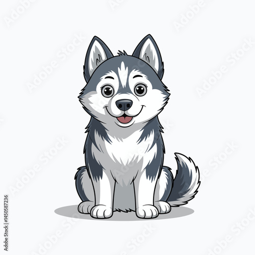 Fun minimalist Smiley Siberian Husky dog vector illustration on white background