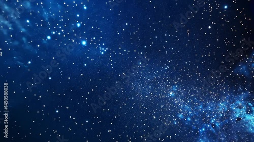 Abstract dark blue night sky with starry light particles of the winter galaxy