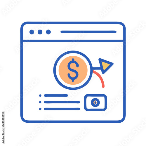 “Ads Revenue Interface on Website Icon – Online Advertising, Digital Earnings, Minimal Line Vector, Editable Stroke”
