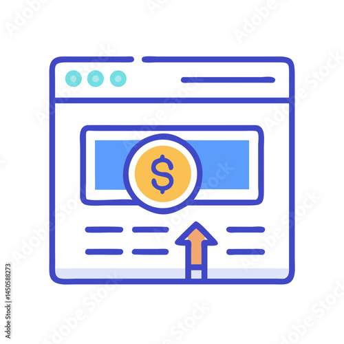 “Ads Revenue Interface on Website Icon – Online Advertising, Digital Earnings, Minimal Line Vector, Editable Stroke”