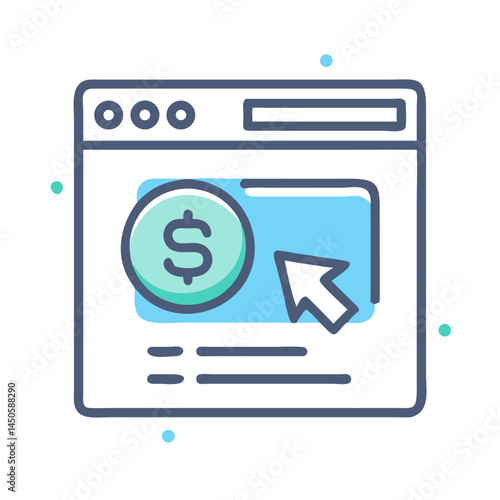 “Ads Revenue Interface on Website Icon – Online Advertising, Digital Earnings, Minimal Line Vector, Editable Stroke”