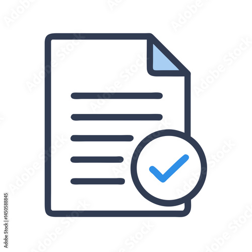 “Approved Document Sheet Icon – Verified Paper, Certified File Symbol, Minimal Line Vector, Editable Stroke”