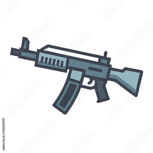 “Assault Rifle Gun Icon – Military Weapon, Firearm Symbol, Minimal Line Vector, Editable Stroke”