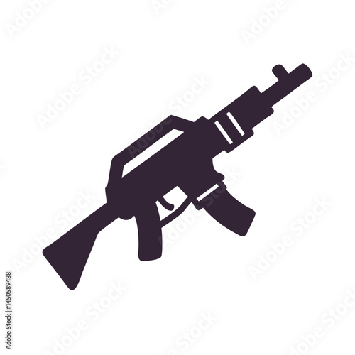 “Assault Rifle Gun Icon – Military Weapon, Firearm Symbol, Minimal Line Vector, Editable Stroke”