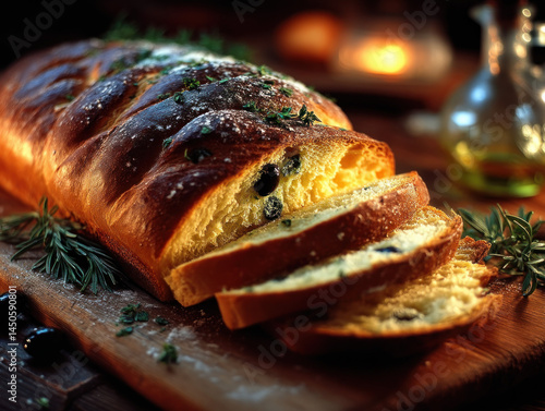 A loaf of olive bread fille...