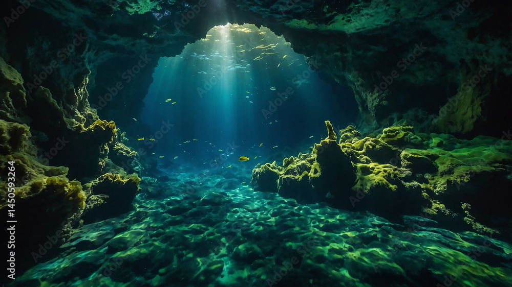 Obraz premium underwater scene with coral reef and fishes