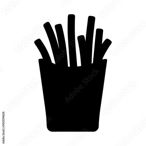 Monochrome illustration of a container overflowing with freshly made crispy fries