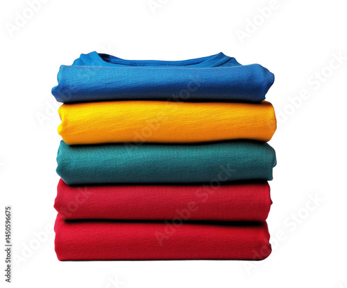 Colorful folded t-shirts display home simple concept isolated on transparent background
