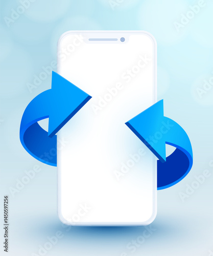 Smartphone with arrows. Money back, cashback or online shopping concept.