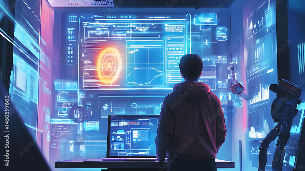 business man in front of computer screen business man in front of computer screen