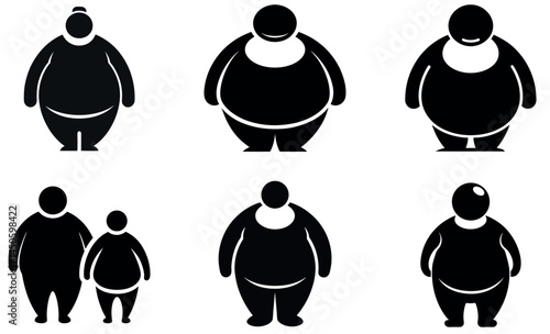Black and White Abstract Fat Character Illustrations in Various Poses