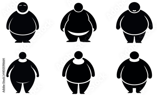 Black and White Abstract Fat Character Illustrations in Various Poses