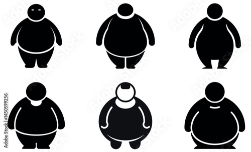 Black and White Abstract Fat Character Illustrations in Various Poses