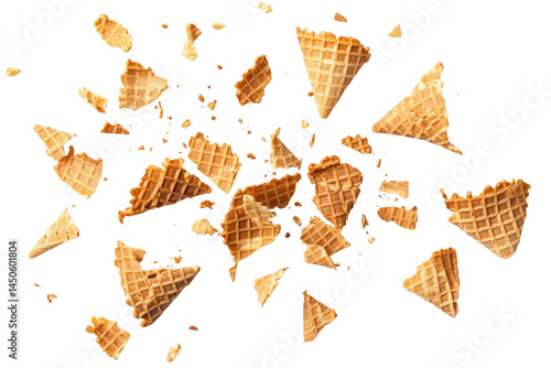 Cracked Waffle Cone Pieces Scatter On Transparent Background Creating A Crunchy Textural Delight