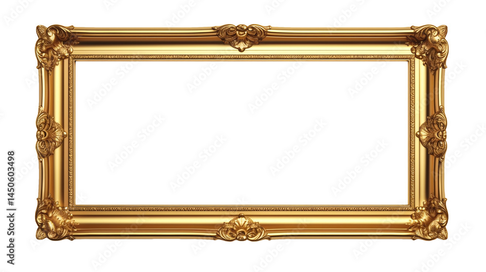 Antique empty golden frame for design. isolated decorative vintage painting display. Classical gold border element. blank elegant luxury photo gallery poster transparent Antique empty golden frame for design. isolated decorative vintage painting display. Classical gold border element. blank elegant luxury photo gallery poster transparent