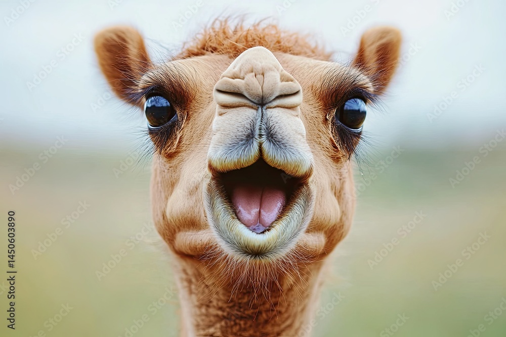 Obraz premium Surprised camel with very surprised expression on his face, big surprise. peeking out. isolated on white. space for text.