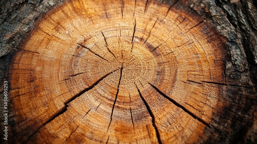Fototapeta premium Close-up on a tree stump with concentric rings.