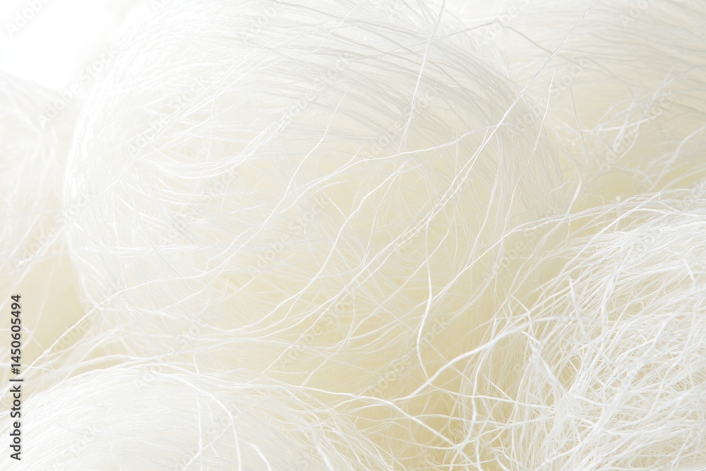 Fototapeta premium Close-up of a large quantity of delicate, white, tangled noodles. A close look at the texture, showing their thin, almost thread-like strands
