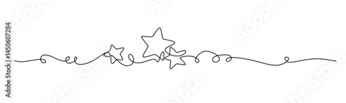 Festive stars drawn in a continuous line in minimalism  single line. Editable vector contour.