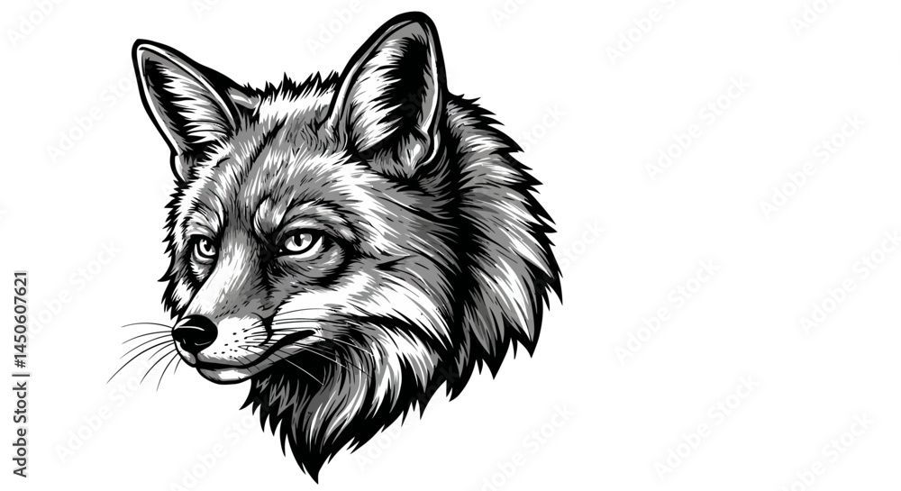 Fototapeta premium Monochrome Fox Portrait with Intense Gaze and Detailed Fur Texture