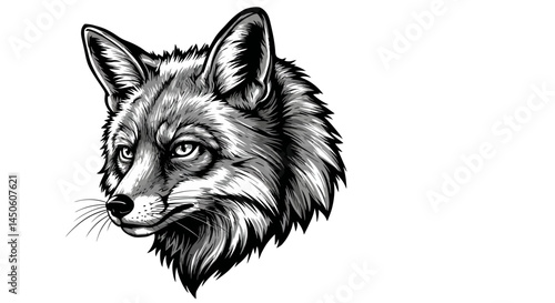 Monochrome Fox Portrait with Intense Gaze and Detailed Fur Texture