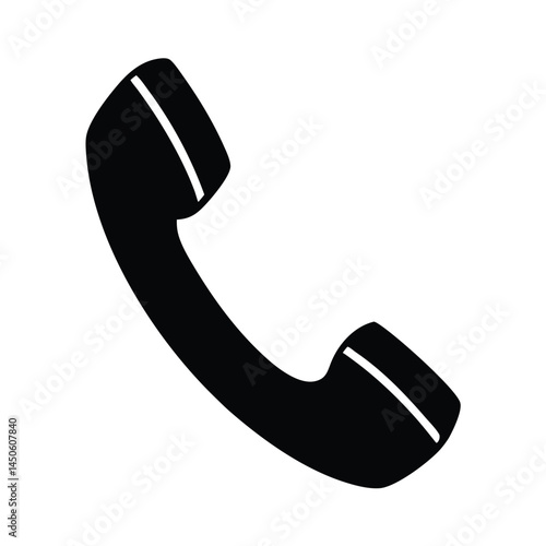 Simple black silhouette of a telephone handset, call icon on a white background