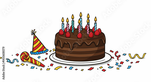 Festive Chocolate Cake with Party Hat and Noisemaker