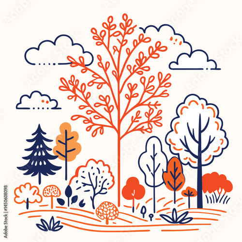 Scenic Countryside Village Artwork with Lush Greenery, Thatched Roof Houses, and Peaceful Atmosphere – Perfect Vector Illustration for Travel, Nature, and Outdoor-Themed Designs