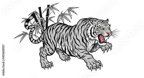 Majestic Tiger Among Asian Bamboo Forest