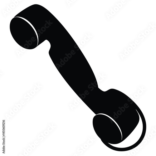 Simple black silhouette of a telephone handset, call icon on a white background