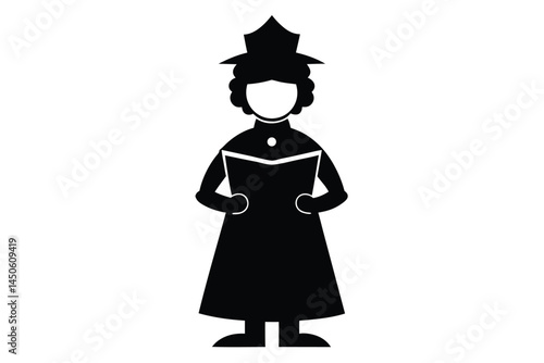 Silhouette of a choir singer in traditional attire holding sheet music ready to perform