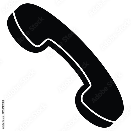 Simple black silhouette of a telephone handset, call icon on a white background