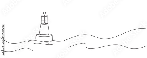 Continuous one line drawing of sea buoy. Illustration of one line drawing of floating navigational sign. continuous line art. Vector illustration.