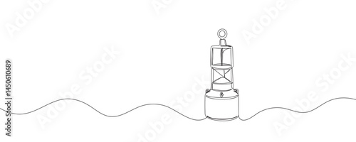 Continuous one line drawing of sea buoy. Illustration of one line drawing of floating navigational sign. continuous line art. Vector illustration.