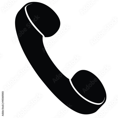 Simple black silhouette of a telephone handset, call icon on a white background