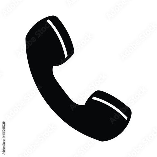 Simple black silhouette of a telephone handset, call icon on a white background
