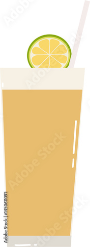 Refreshing Yellow Citrus Drink in Tall Glass with Straw